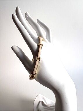 Anne Klein Gold Link Bracelet with Pink Enamel Inlay